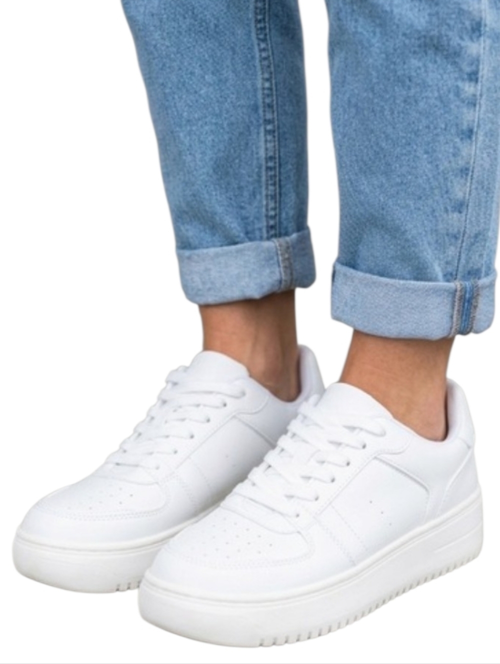 Classic White Women's Platform Sneakers - Minimalist Casual
